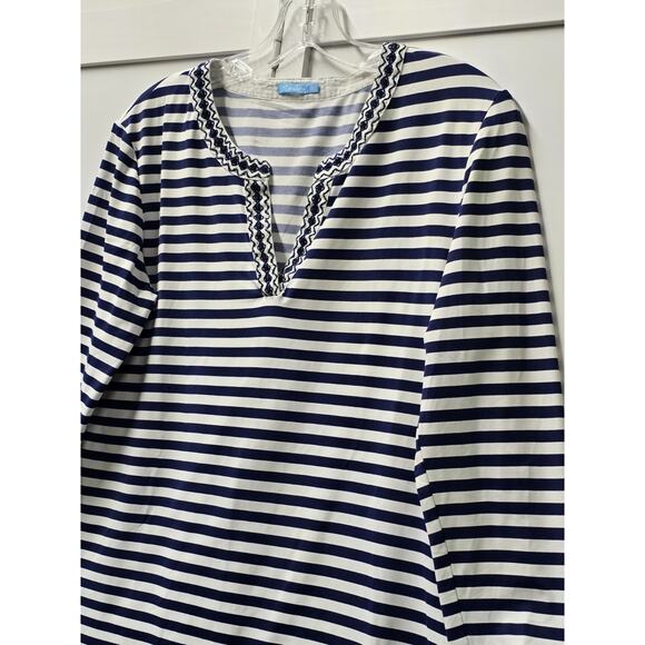 J MCLAUGHLIN Navy White Stripe Catalina Boca Tunic Top XLARGE 3/4 Sleeve - Picture 2 of 5